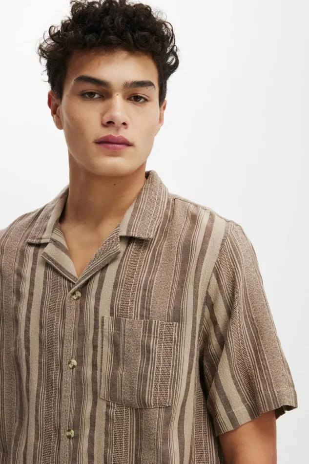 Riviera Short Sleeve Shirt Latte Stripe Men Cotton On Shirts and Polos Riviera Short Sleeve Shirt Latte Stripe Men Cotton On Shirts and Polos