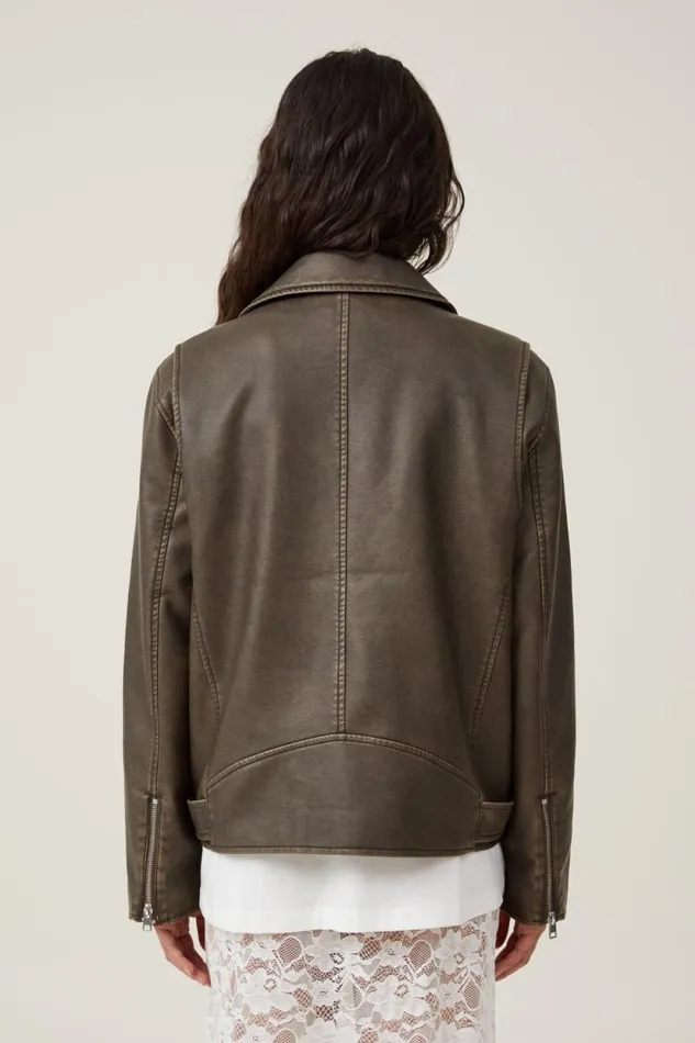 Roman Faux Leather Biker Jacket Washed Brown Women Cotton On Jackets Roman Faux Leather Biker Jacket Washed Brown Women Cotton On Jackets