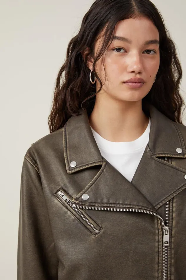 Roman Faux Leather Biker Jacket Washed Brown Women Cotton On Jackets Roman Faux Leather Biker Jacket Washed Brown Women Cotton On Jackets