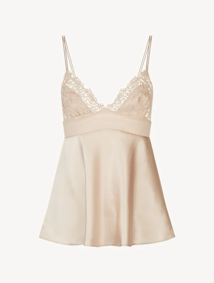Rose Beige Silk Camisole With Macrame Sleepwear La Perla Camisoles