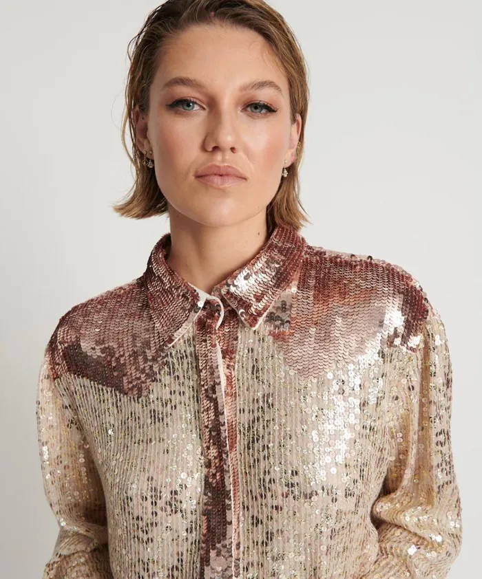 ROSE GOLD HAND SEQUIN WESTERN SHIRT Women One Teaspoon Shirts