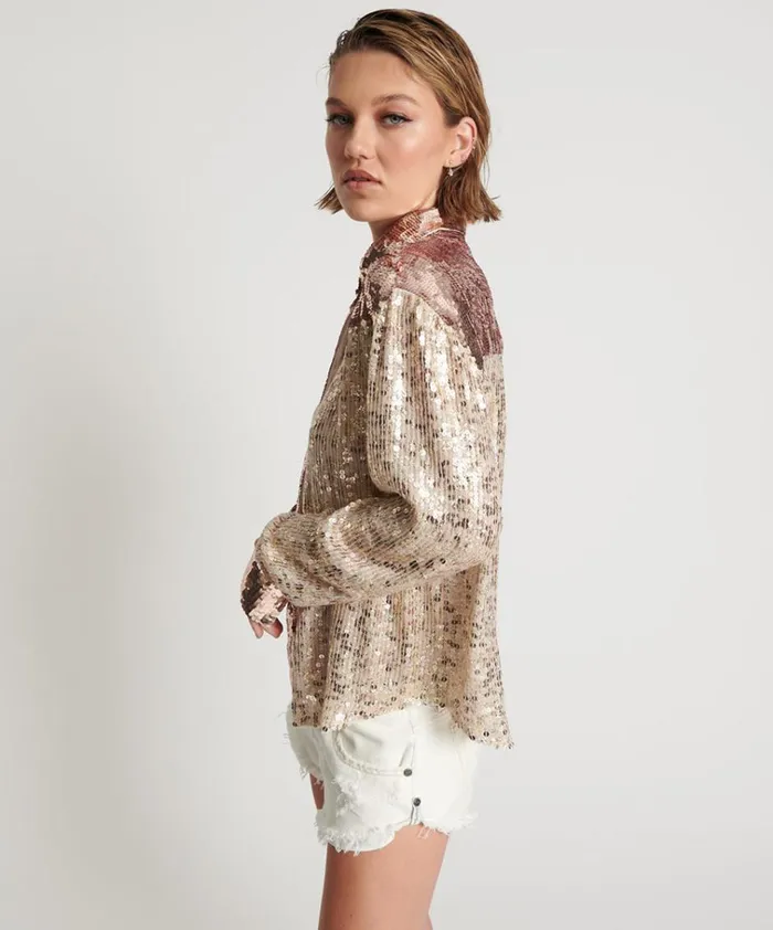 ROSE GOLD HAND SEQUIN WESTERN SHIRT Women One Teaspoon Shirts ROSE GOLD HAND SEQUIN WESTERN SHIRT Women One Teaspoon Shirts