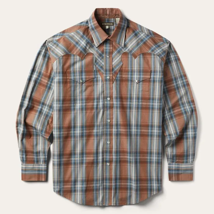 Rustic Plaid Western Shirt Brown Men Stetson Western Shirts