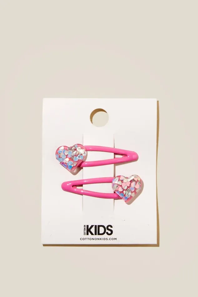 Sadie Snap Clips Pink Gerberaglitter Hearts Girls Cotton On Hair Accessories
