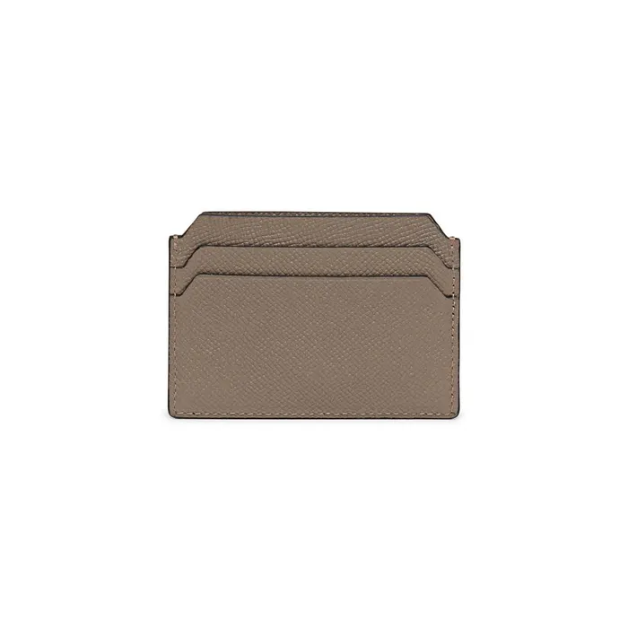 Santoni Beige Saffiano Leather Credit Card Holder MenWomen Small Leather Goods