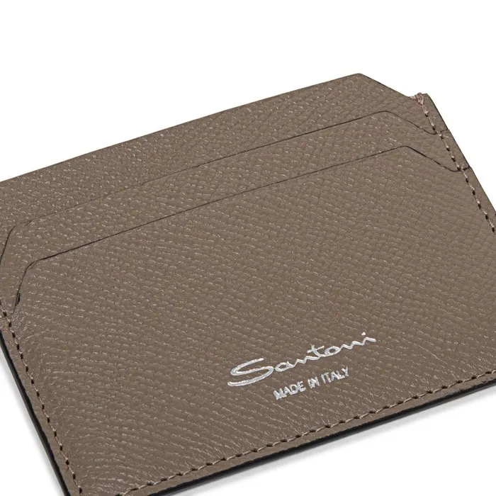 Santoni Beige Saffiano Leather Credit Card Holder MenWomen Small Leather Goods