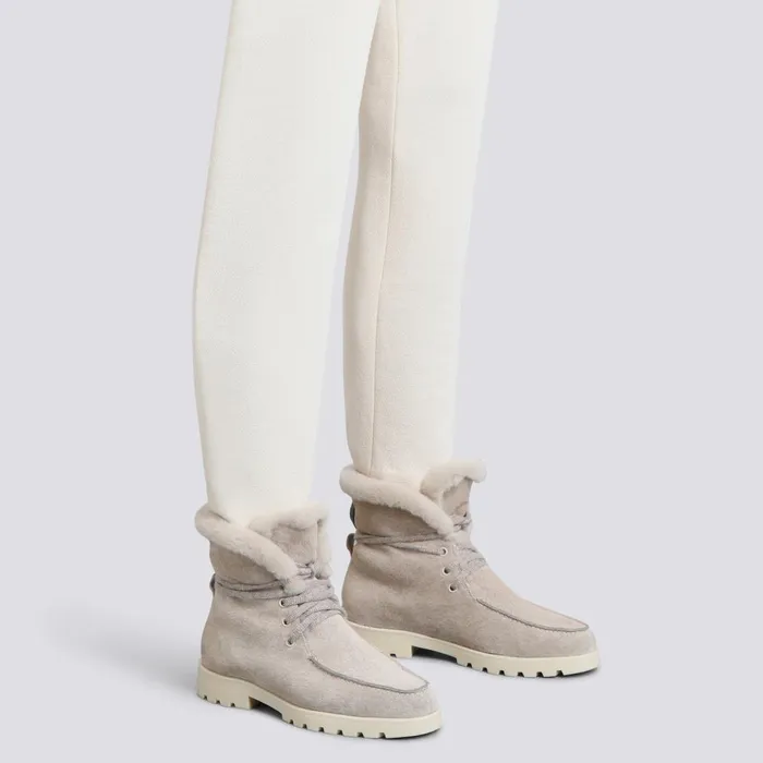 Santoni Beige Suede Ankle Boot With Fur Women Boots and Ankle Boots