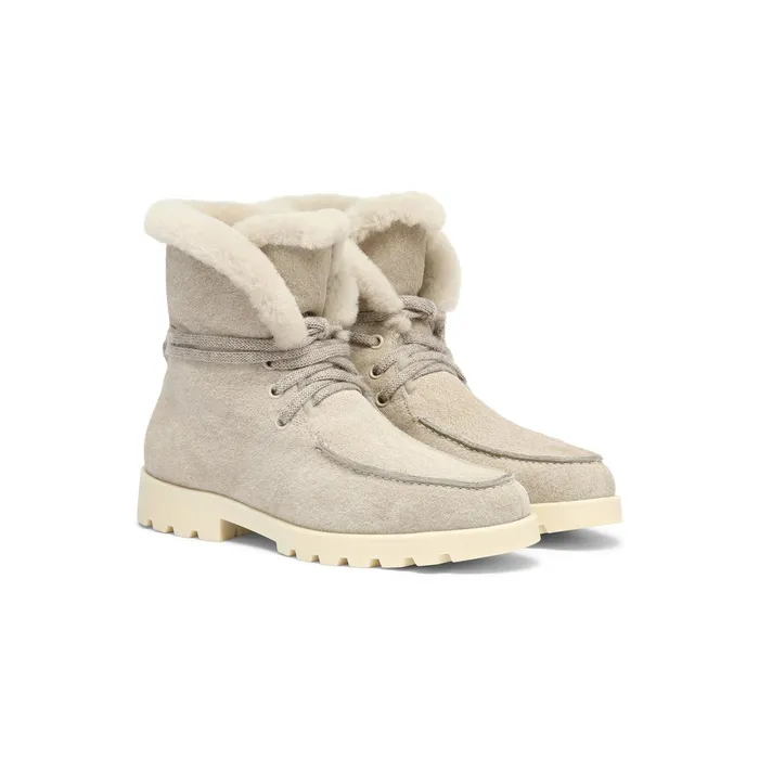 Santoni Beige Suede Ankle Boot With Fur Women Boots and Ankle Boots
