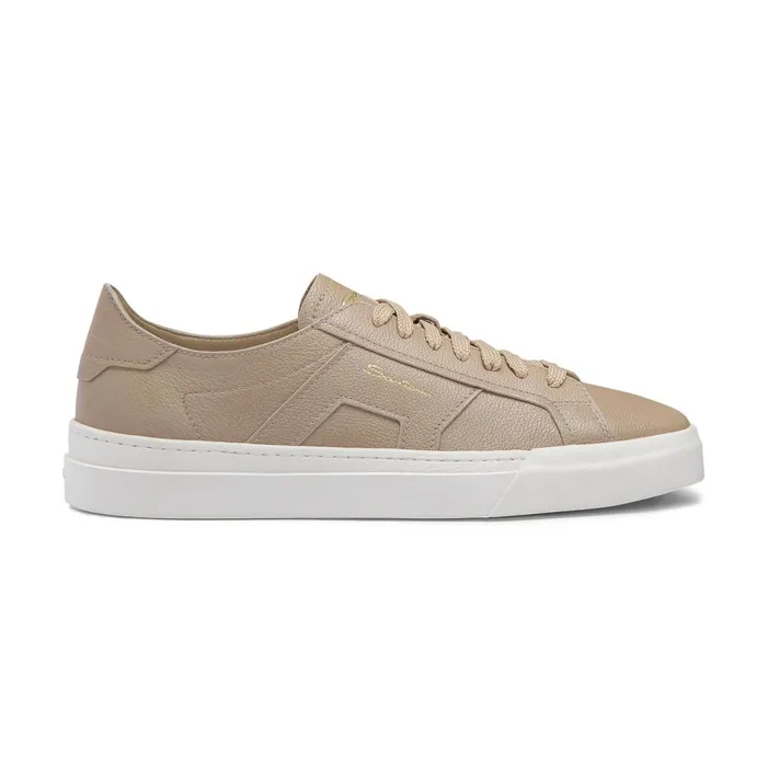 Santoni Beige Tumbled Leather Double Buckle Sneaker Men Sneakers