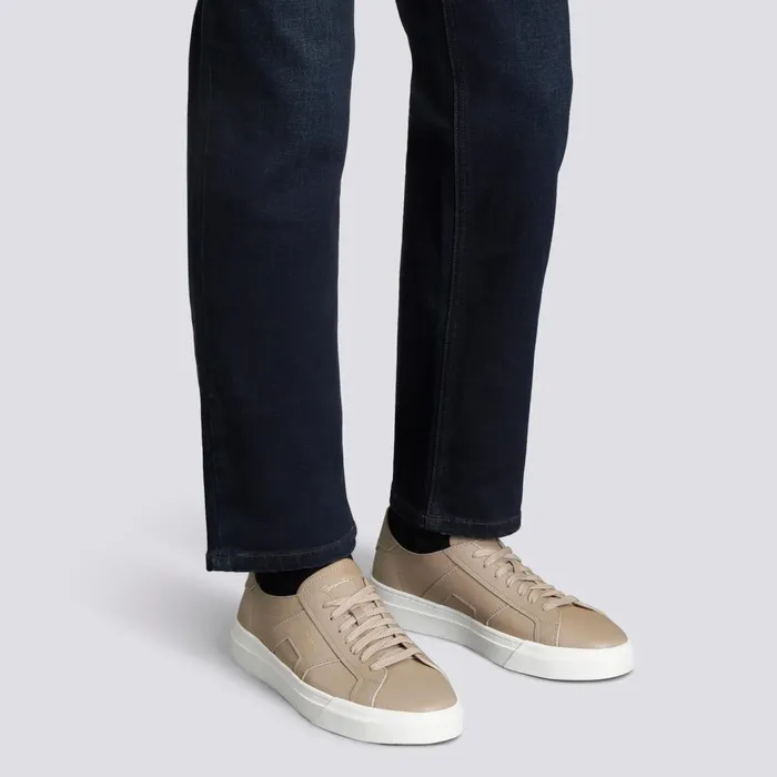 Santoni Beige Tumbled Leather Double Buckle Sneaker Men Sneakers