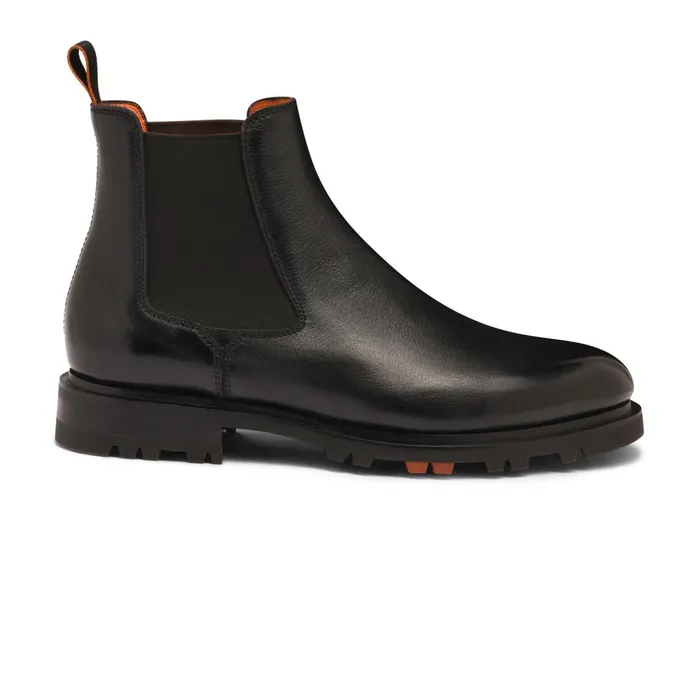 Santoni Black Leather Chelsea Boot Men Boots
