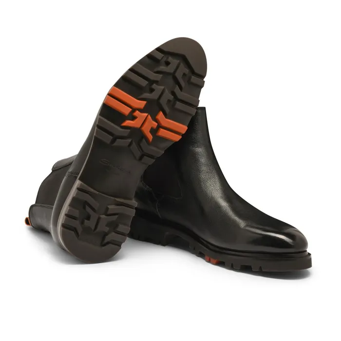 Santoni Black Leather Chelsea Boot Men Boots
