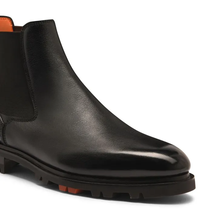 Santoni Black Leather Chelsea Boot Men Boots