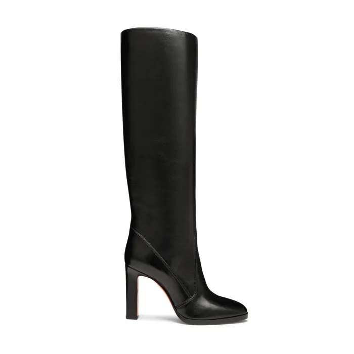 Santoni Black Leather HighHeel Boot Women Boots and Ankle Boots