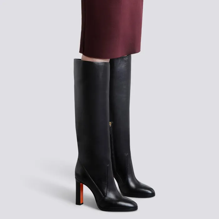 Santoni Black Leather HighHeel Boot Women Boots and Ankle Boots