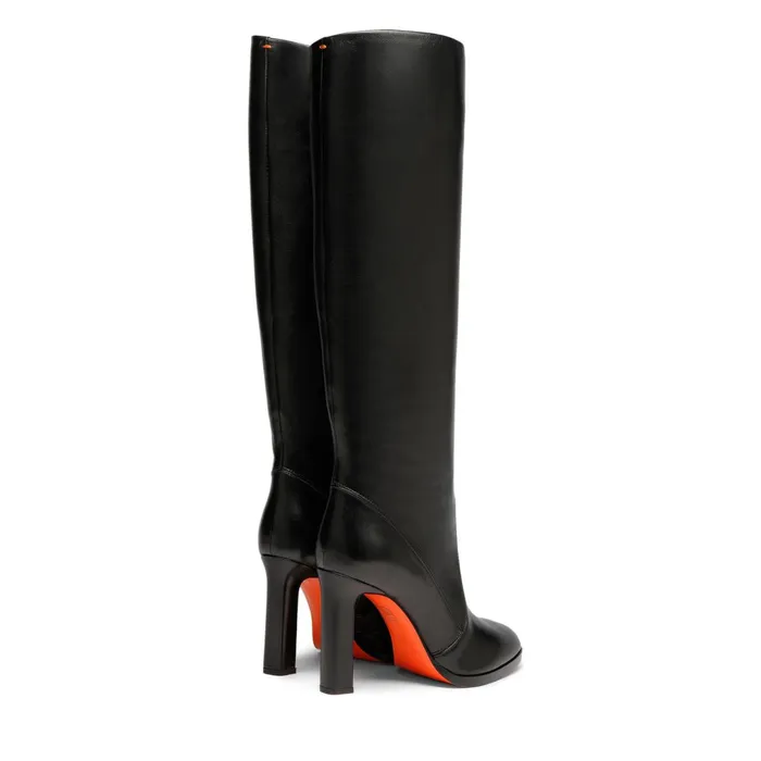 Santoni Black Leather HighHeel Boot Women Boots and Ankle Boots