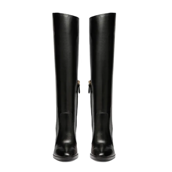 Santoni Black Leather HighHeel Boot Women Boots and Ankle Boots