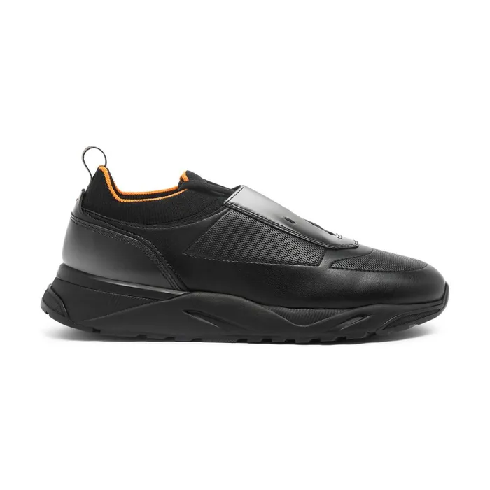 Santoni Black Leather Sneaker Men Sneakers