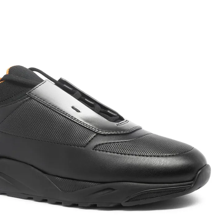 Santoni Black Leather Sneaker Men Sneakers