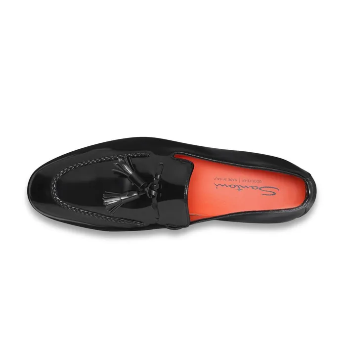 Santoni Black Leather Tassel Loafer Men Loafers