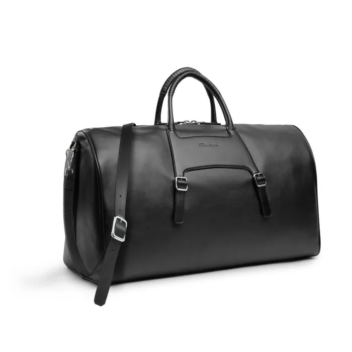 Santoni Black Leather Weekend Bag Men Bags and Backpacks