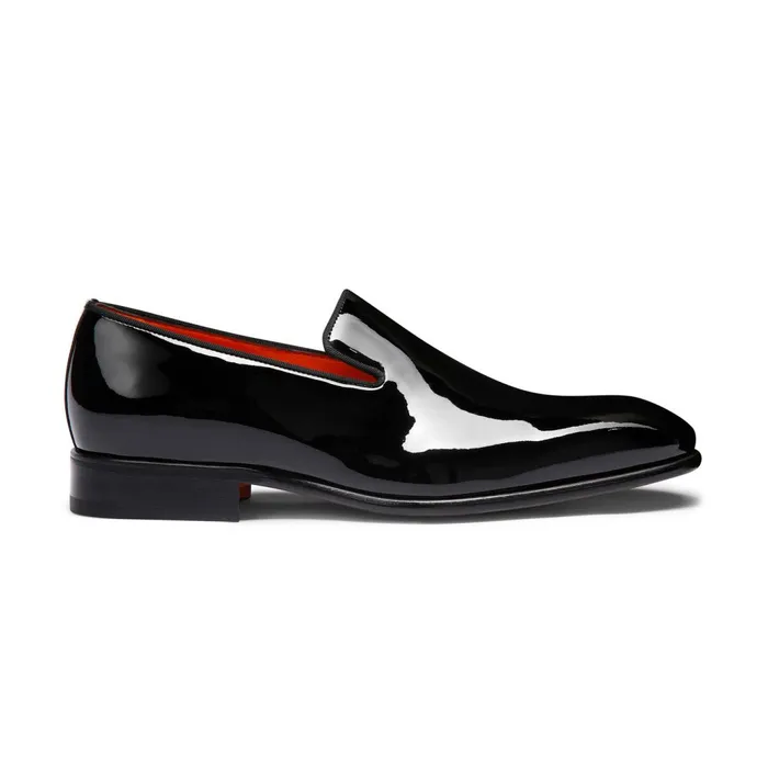 Santoni Black Patent Leather Loafer Men Loafers