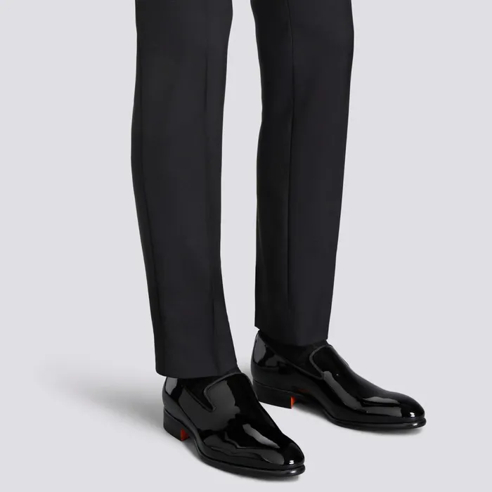 Santoni Black Patent Leather Loafer Men Loafers