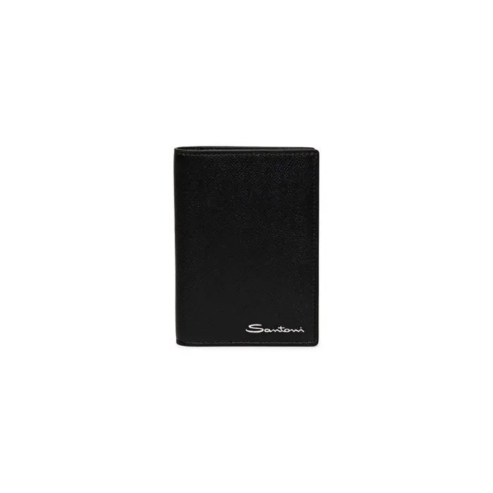 Santoni Black Saffiano Leather Passport Case MenWomen Small Leather Goods