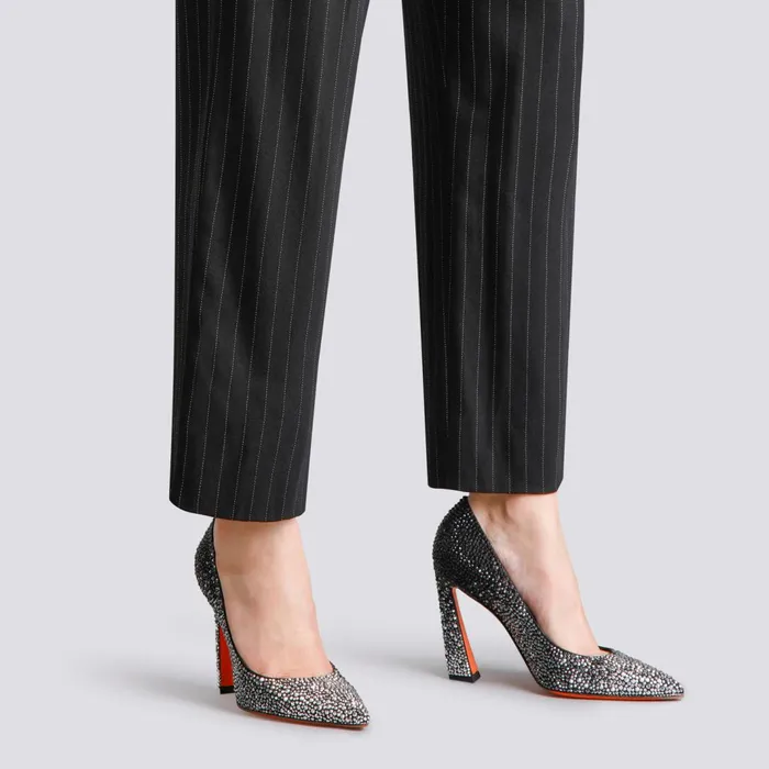 Santoni Black Suede And Strass HighHeel Sibille Pump Women Pumps and Heels