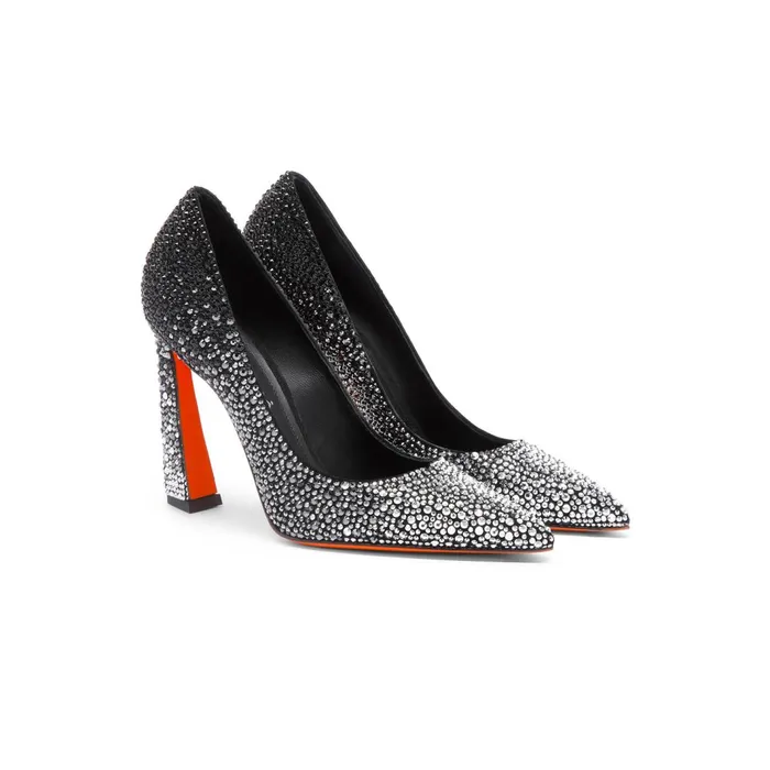 Santoni Black Suede And Strass HighHeel Sibille Pump Women Pumps and Heels