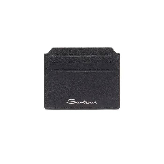 Santoni Black Tumbled Leather Credit Card Holder Women Small Leather Goods