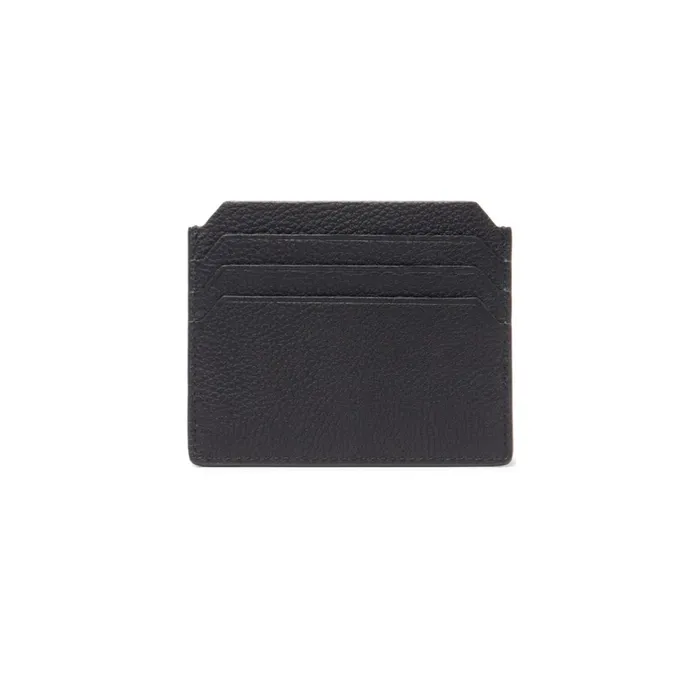 Santoni Black Tumbled Leather Credit Card Holder Women Small Leather Goods