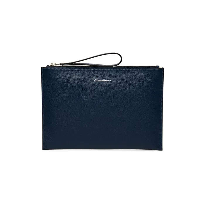 Santoni Blue Saffiano Leather Pouch MenWomen Small Leather Goods