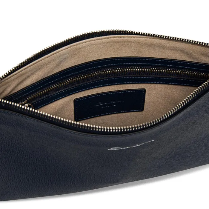 Santoni Blue Saffiano Leather Pouch MenWomen Small Leather Goods