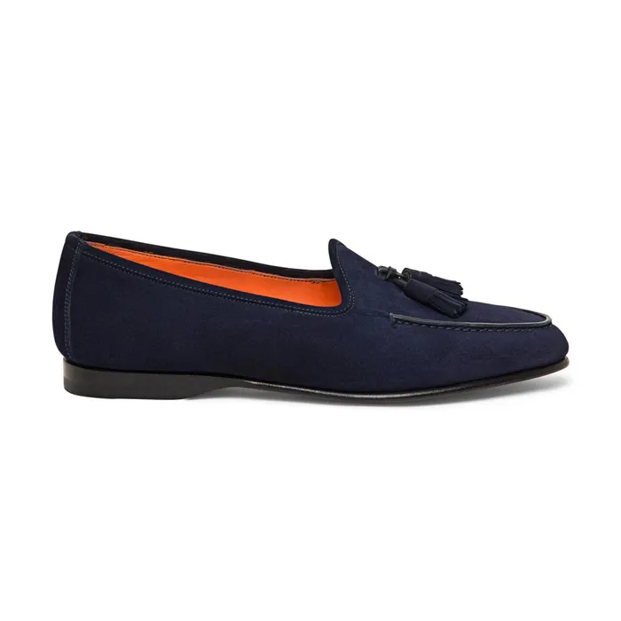 Santoni Blue Suede Andrea Tassel Loafer Men Loafers