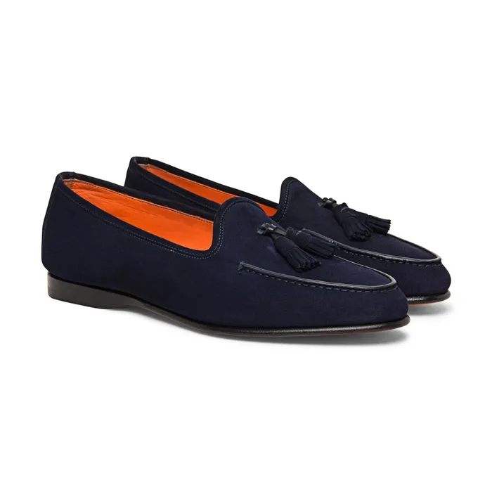 Santoni Blue Suede Andrea Tassel Loafer Men Loafers