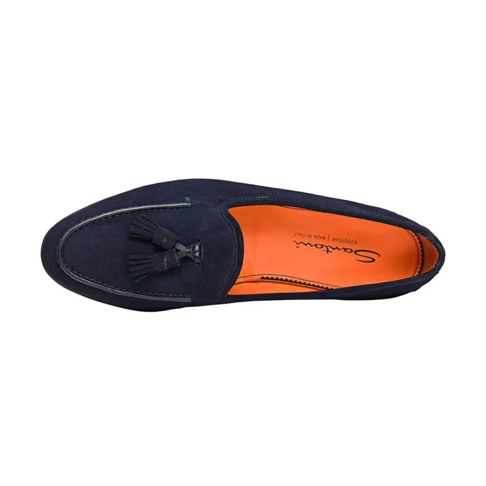 Santoni Blue Suede Andrea Tassel Loafer Men Loafers