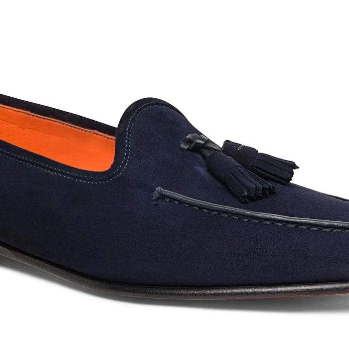 Santoni Blue Suede Andrea Tassel Loafer Men Loafers