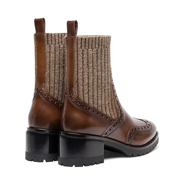 Santoni Brown Leather LowHeel Brogue SockStyle Ankle Boot Women Boots and Ankle Boots