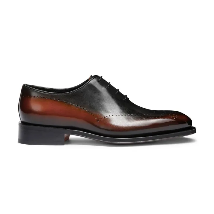 Santoni Brown Leather Oxford Brogue Men LaceUps