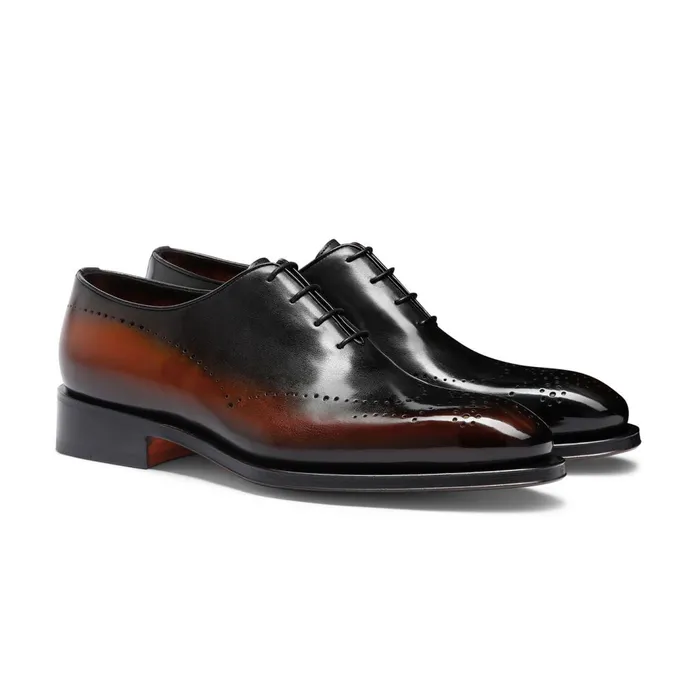 Santoni Brown Leather Oxford Brogue Men LaceUps