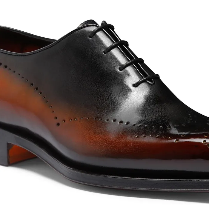 Santoni Brown Leather Oxford Brogue Men LaceUps