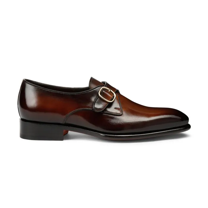 Santoni Brown Leather SingleBuckle Shoe Men Double Buckle
