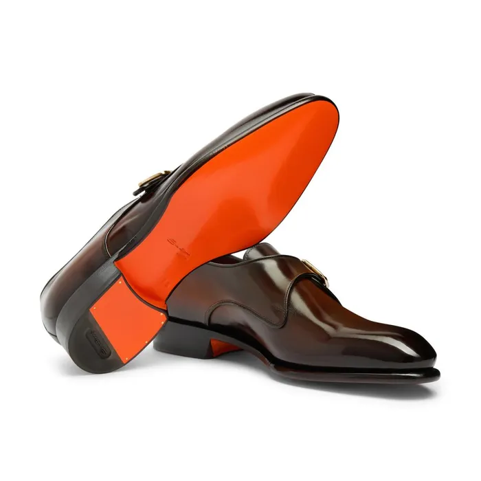 Santoni Brown Leather SingleBuckle Shoe Men Double Buckle