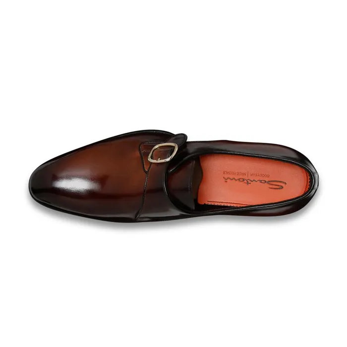 Santoni Brown Leather SingleBuckle Shoe Men Double Buckle