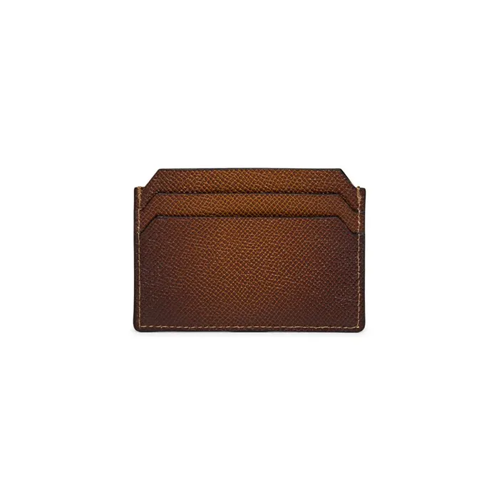 Santoni Brown Saffiano Leather Credit Card Holder MenWomen Small Leather Goods