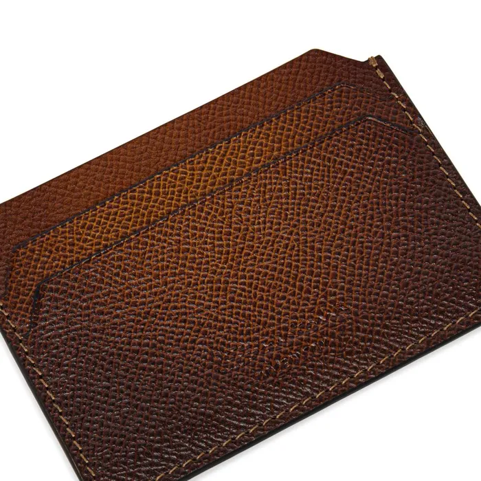 Santoni Brown Saffiano Leather Credit Card Holder MenWomen Small Leather Goods