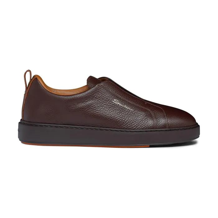 Santoni Burgundy Tumbled Leather SlipOn Sneaker Men Sneakers