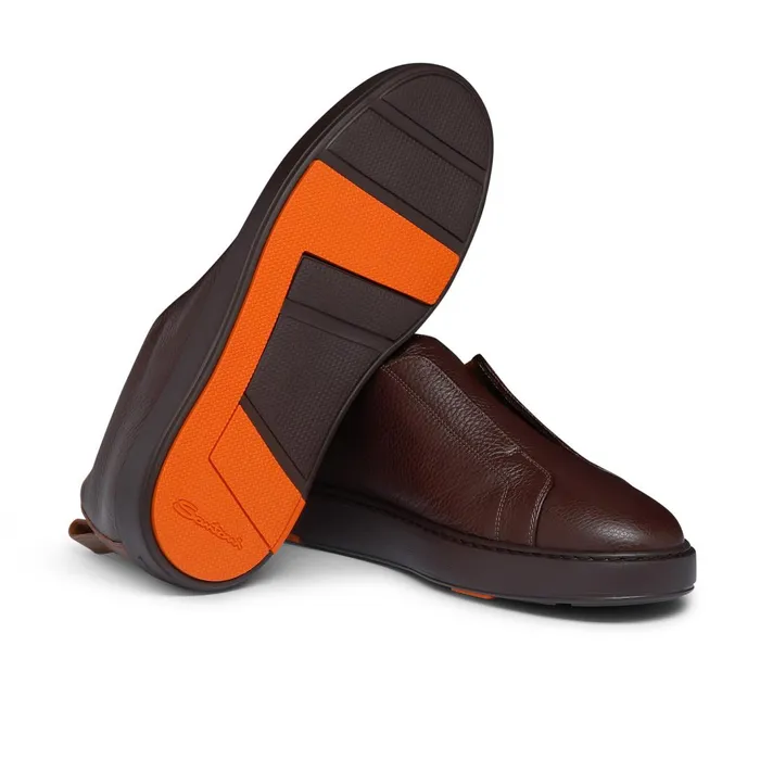 Santoni Burgundy Tumbled Leather SlipOn Sneaker Men Sneakers