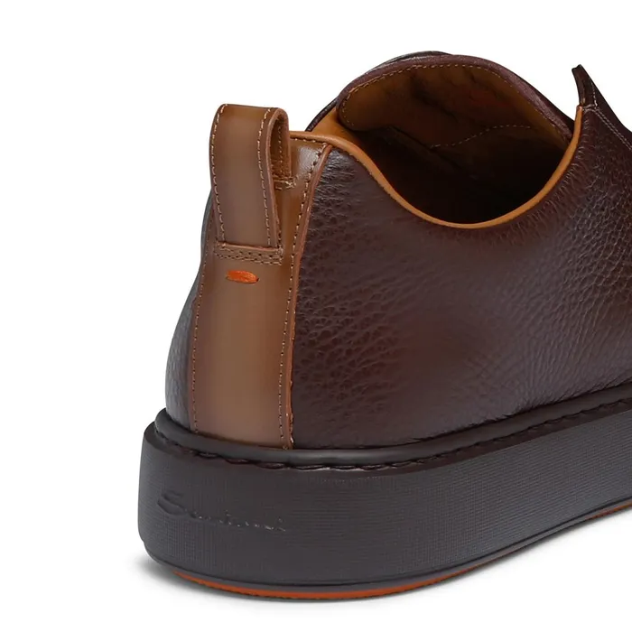Santoni Burgundy Tumbled Leather SlipOn Sneaker Men Sneakers